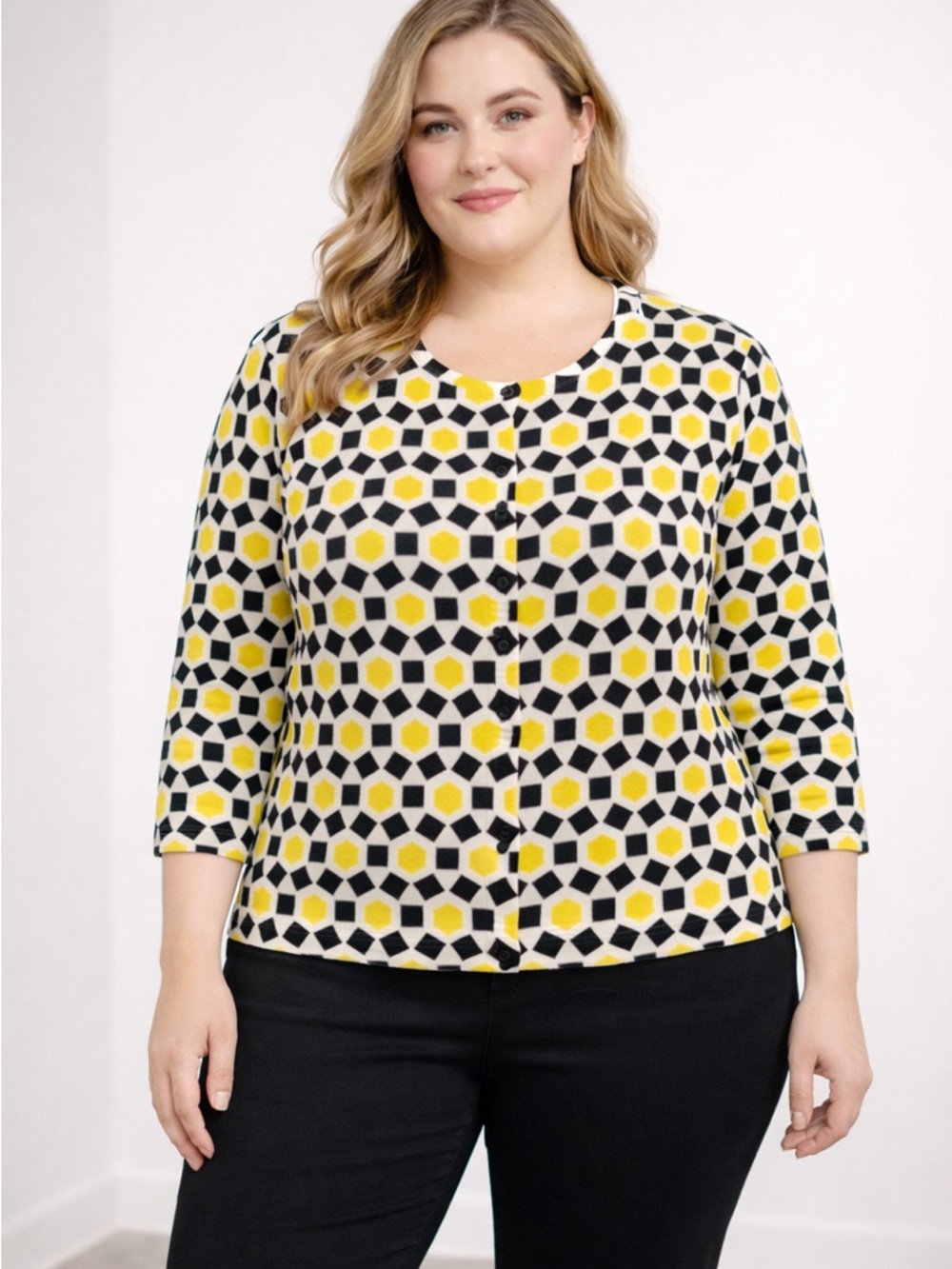 Scott Taylor Geometric Cardigan Yellow Black White